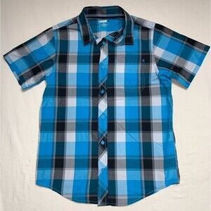 Tony Hawk Boy’s XL Blue White Plaid Short Sleeve Button Down Dress Shirt Skater
